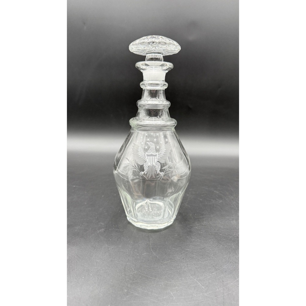Vintage 1776 -1976 Bicentennial Clear Glass Decanter. Etched American Eagle